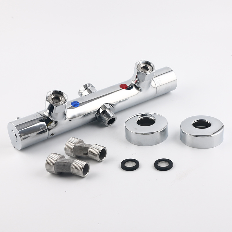 Grifo de control de temperatura de cobre calentador de agua eléctrico válvula solar termostato válvula mezcladora varilla redonda arriba y abajo salida de agua grifo de temperatura constante