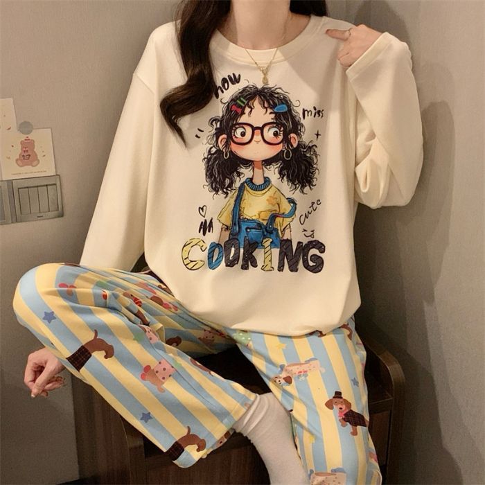 Al por mayor transfronterizo otoño y invierno manga larga de terciopelo de dibujos animados cálidos lindos ropa de hogar pijamas de mujer simple ropa de hogar suelta cubierta