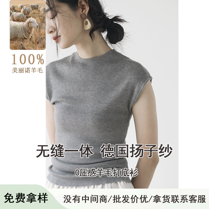 White Dew 100% Merino Wool Yangzi Yarn High Seamless One-Piece Short Sleeve Slimming Knitted Short Sleeve Women's T-Shirt White Dew 100% Merino Wool Yangzi Yarn High Seamless One-Piece Short Sleeve Slimming Knitted Short Sleeve Women's T-Shirt