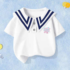 2024夏季新款女童短袖夏装上衣儿童薄款女孩海军领学院风洋气t恤