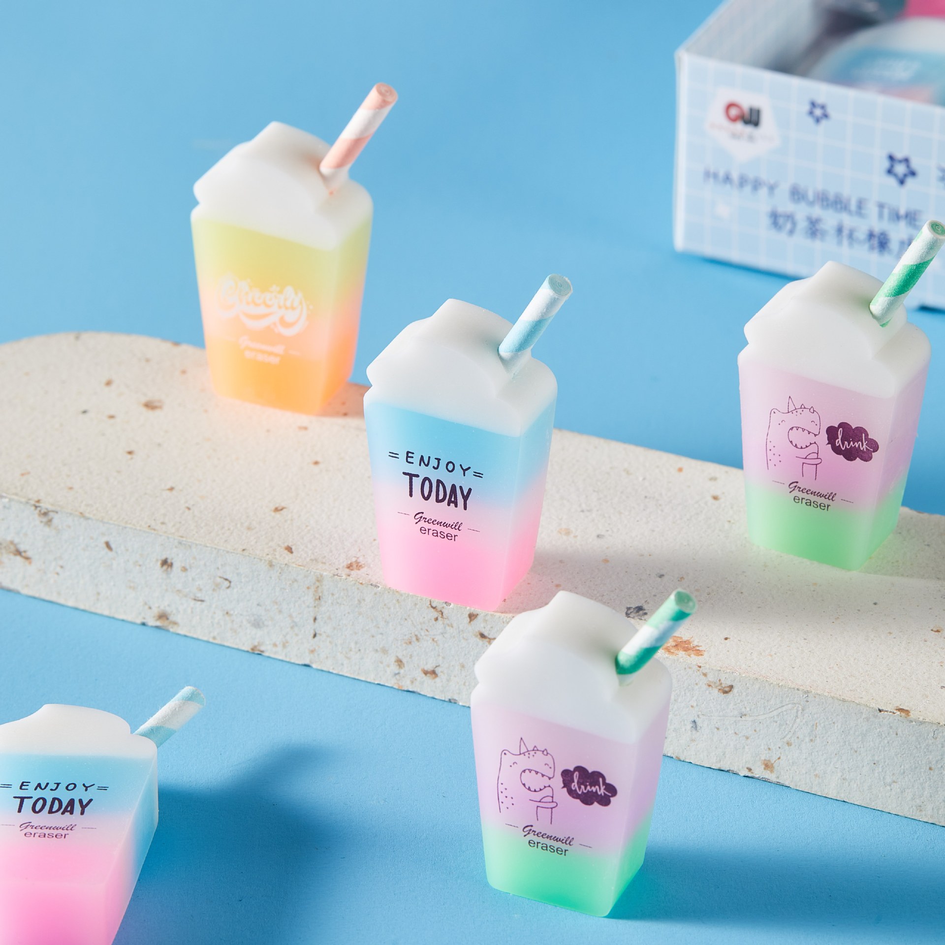 Eraser de taza de té de leche Eraser de diseño creativo Eraser de lápiz para estudiantes Eraser de gradiente ECO PVC Eraser