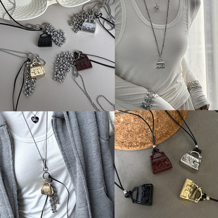 South Korea Blogger Same Bag Pendant Necklace Crossbody Niche Pendant Grape String Tassel Design Long Woolen Chain