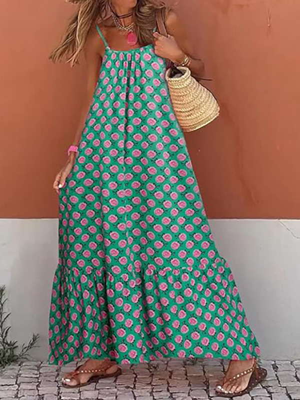 Damen Sommer Maxi Kleid Im Boho Stil V-ausschnitt Rüschen Design_voghion.com