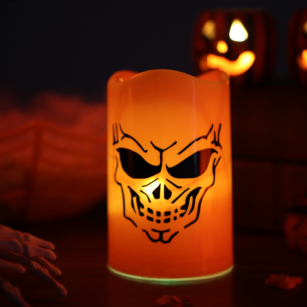Transfronterizo al por mayor de Halloween LED lámpara de vela electrónica esqueleto patrón fantasma diseño de lámpara de noche decoración lámpara de calabaza
