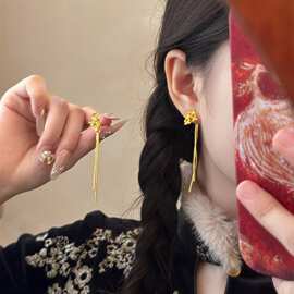 曳桂花香金色花朵流苏耳环女精致轻奢高级感耳钉复古气质耳饰品