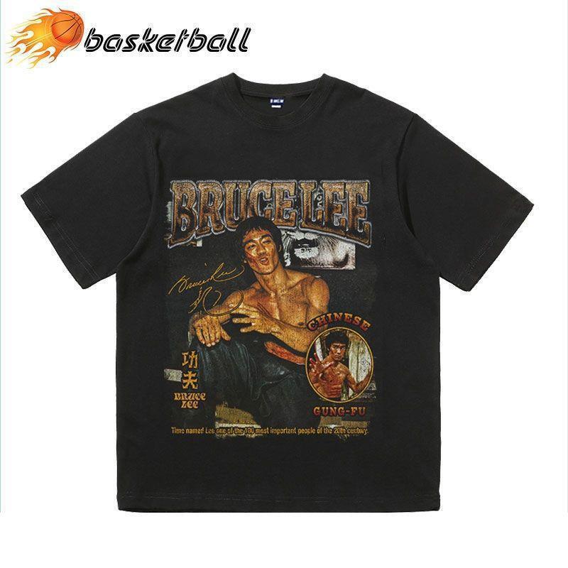 Li Xiaolong PrinTed CoTTon Round Neck ShorT-sleeved American Hip-hop STreeT T-shirT Summer Half-sleeved Trendy