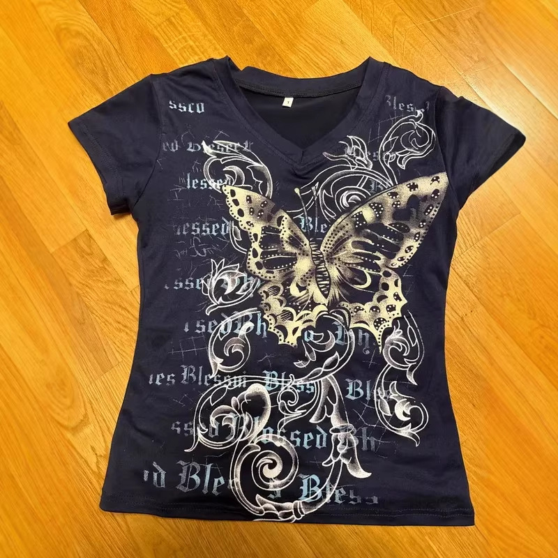 Vintage Y2K Retro Women's T-Shirt Millennium Gothic High Street Niche Trend 2026 Cross-Border New Style Vintage Y2K Retro Women's T-Shirt Millennium Gothic High Street Niche Trend 2026 Cross-Border New Style