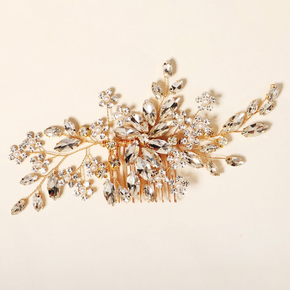 Neue Brautschmuck Hochzeitskleid Haar Kopfschmuck Handgemachte Blumenkamm Strass Haarkamm display picture 1