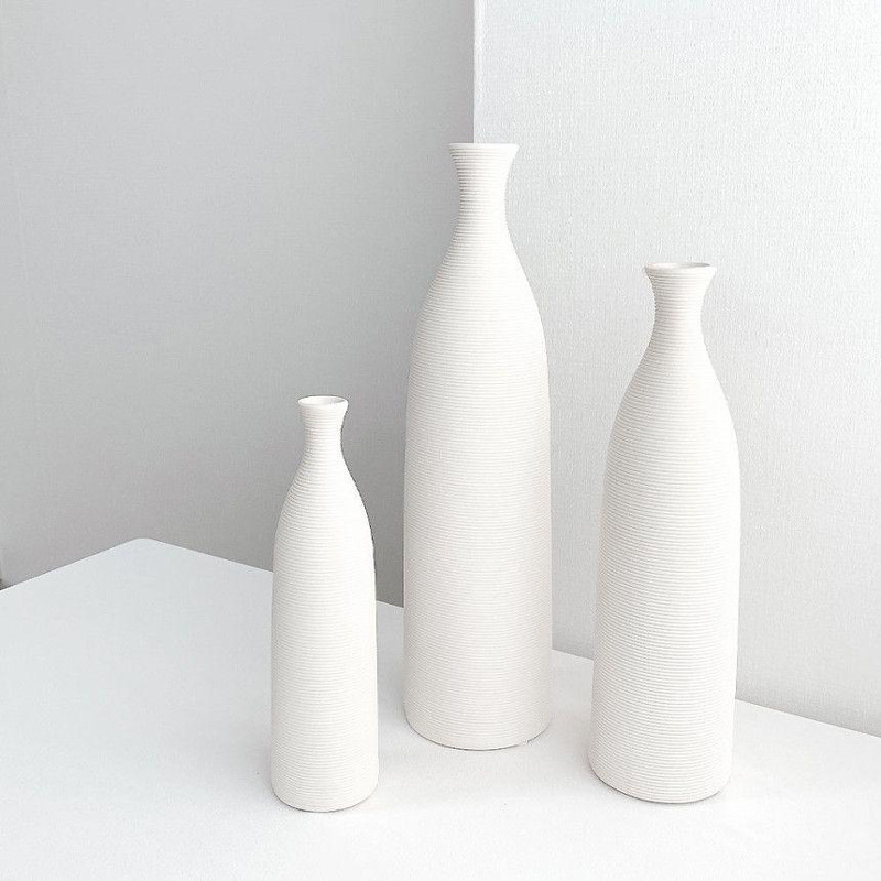 Moderno minimalista nórdico blanco florero de cerámica decoración hogar sala de estar Mesa hilo llano quema flor decoración floral