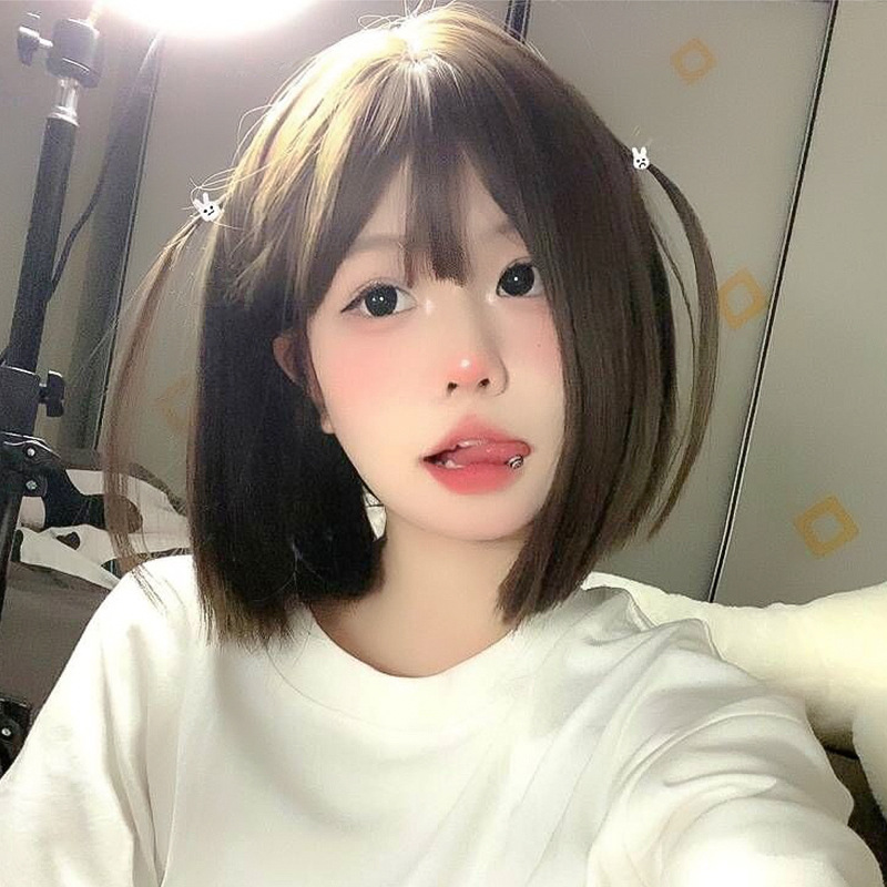 Cheng Ming Wig Women's Cold Brown Cyber Popular Summer Air Bangs Haibo Wavehead 2023 New Natural Full Headset