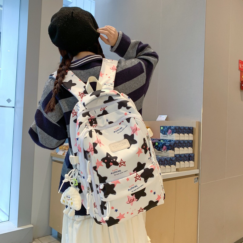 Mochila fresca de moda, mochila escolar para estudiantes de secundaria y preparatoria, personalidad de gran capacidad, impresión de corazón de niña, mochila de ocio al aire libre de viaje