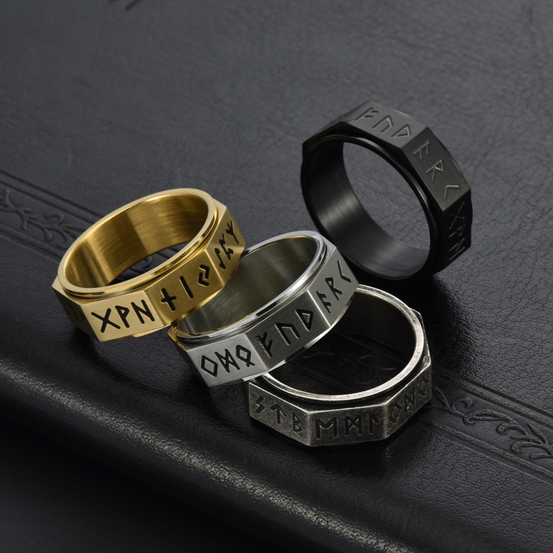 11g Weight 0.03µm Gold Plating Thickness PVD Coated Gold Plating Process 18K Real Gold Plated Plating Material Rings Classification Hip-Hop Geometric Symbol Stainless Steel Plating Men's Rings