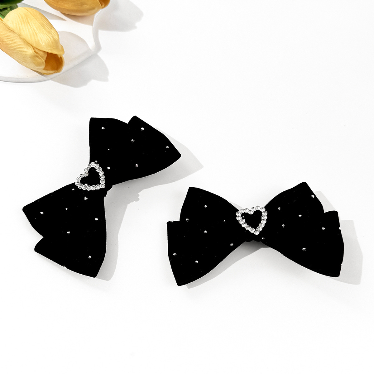 Fabric Material Velvet Hair Clip With Rhinestone Heart Bowknot Girl Side Bangs Clip Lady Hair Accessories Princess
