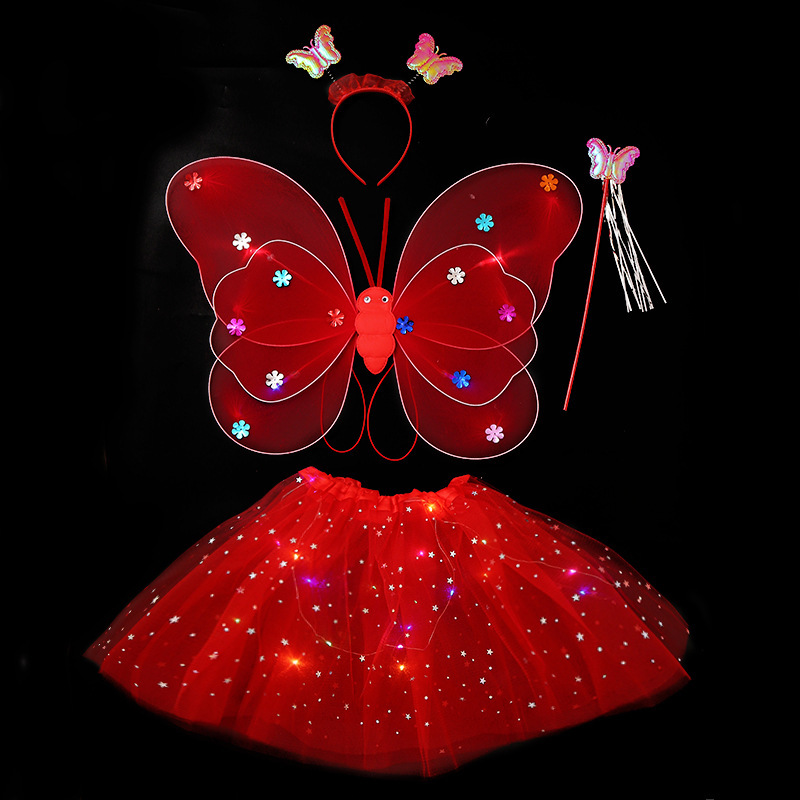 Mariposa luminosa alas de niña espalda juguetes flash niños maravillosos hadas varitas mágicas hadas flores set de tres piezas