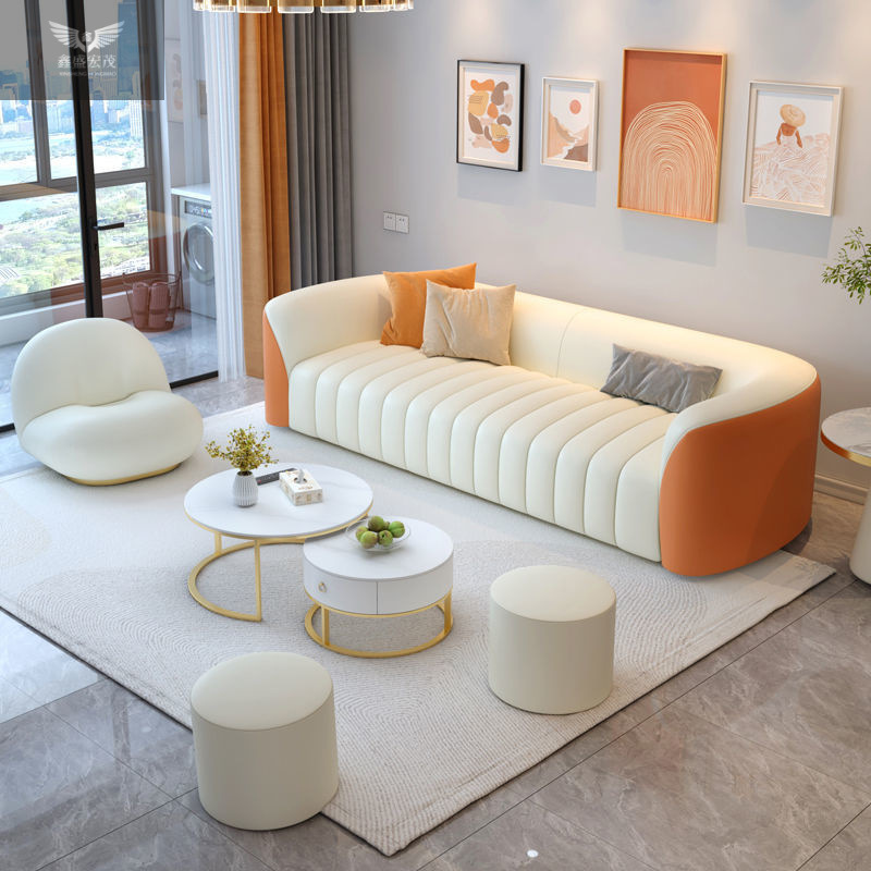 Nuevo sofá nórdico ligero de lujo sala de estar tecnología de tela de estilo pequeño hogar crema viento color combinación de mesa de té creativa