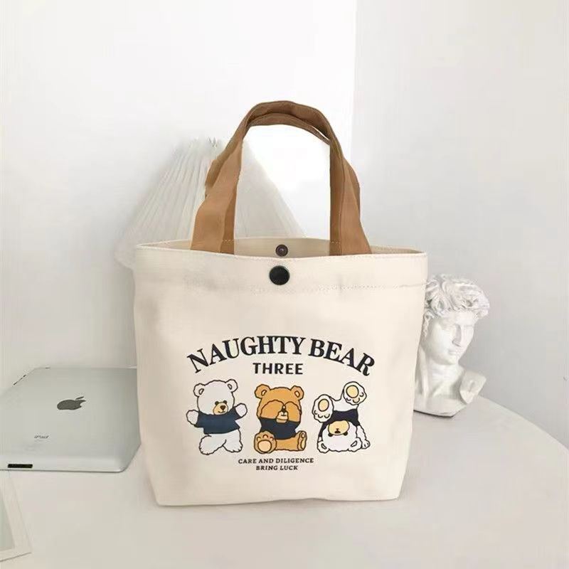 Canvas bag, small and versatile handbag, female student lunch box bag, simple hand-held bag, office worker lunch box bag Specification drawing