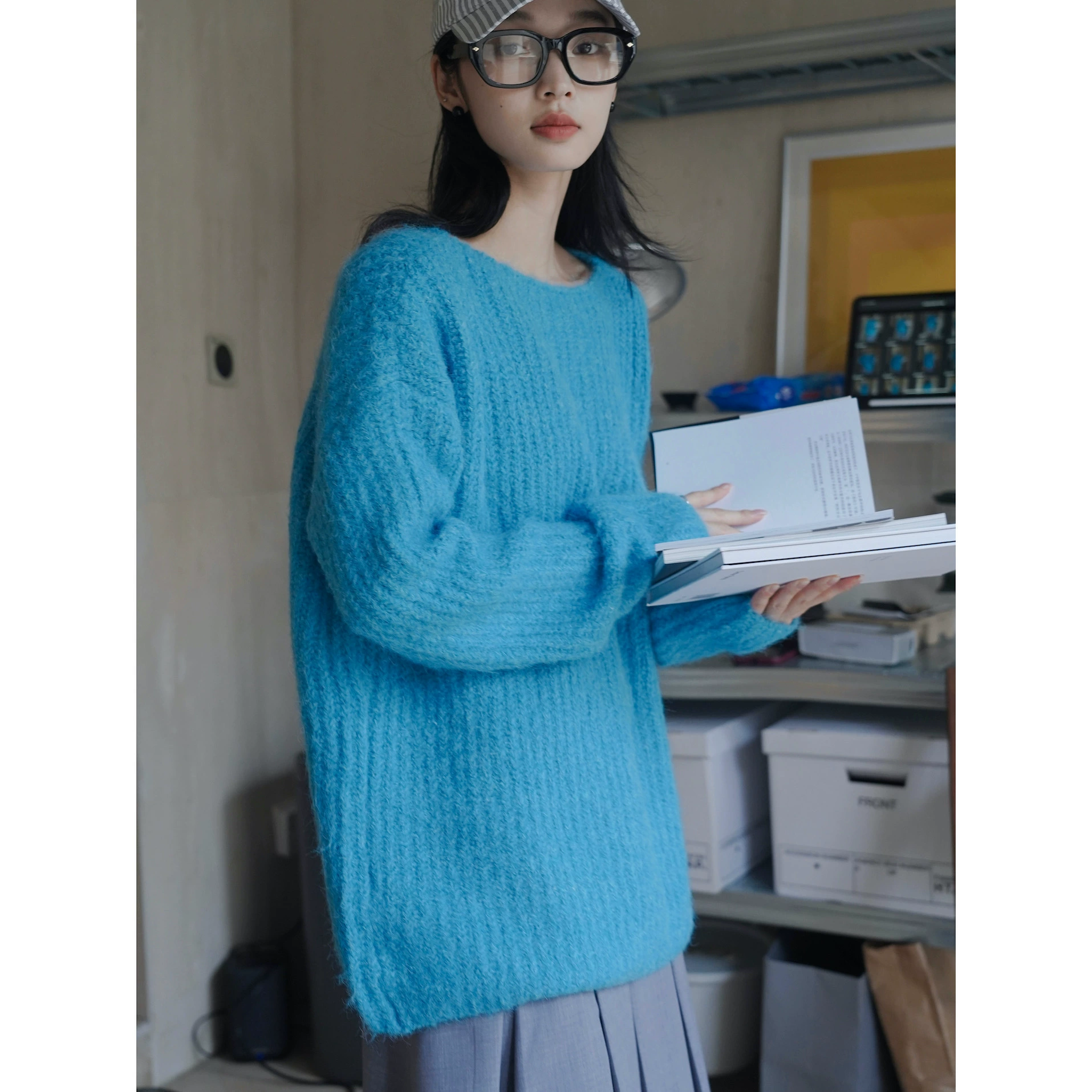 Осенний новый корейский стиль, ленивый модный мягкий туманный мохеровый вязаный свитер, мягкий восковой пушистый повседневный топ для женщин