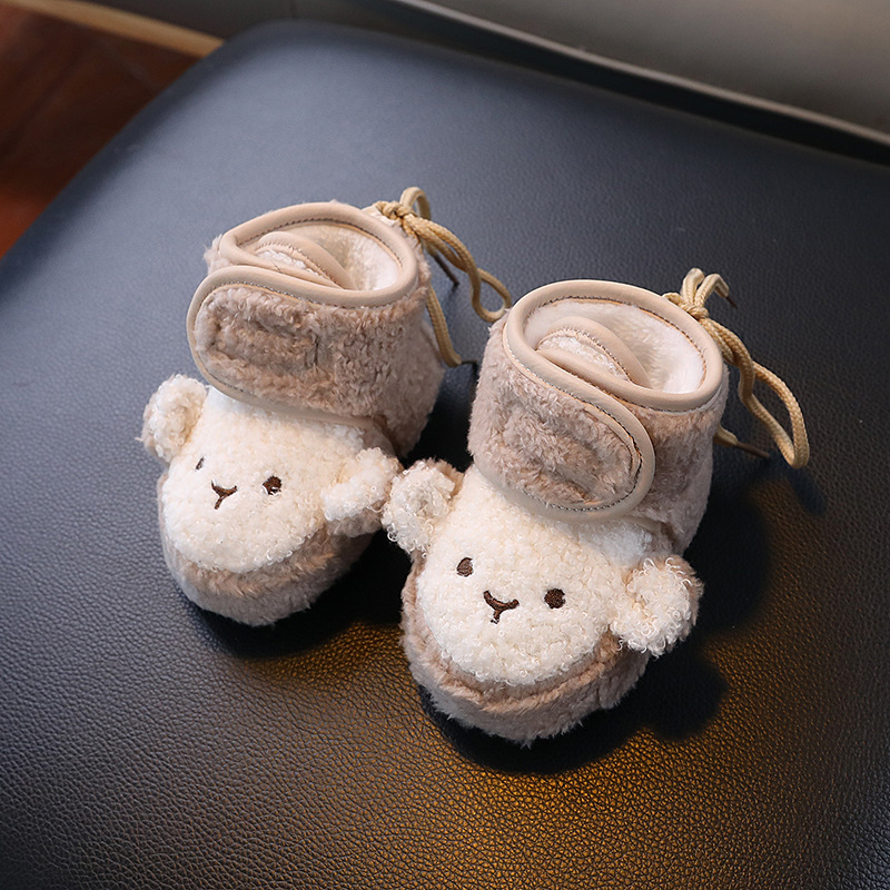 Baby Shoes Cute Monkey Autumn and Winter Cotton Shoes fleece-lined Thickened Snow Boots Velcro Anti-slip Baby Soft Bottom Anti-drop