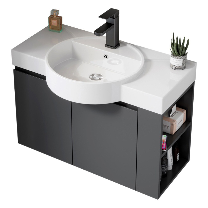 Ultra-Estrecho gabinete de baño de madera maciza combinación baño integrado lavabo de cerámica lavabo pequeño apartamento lavabo