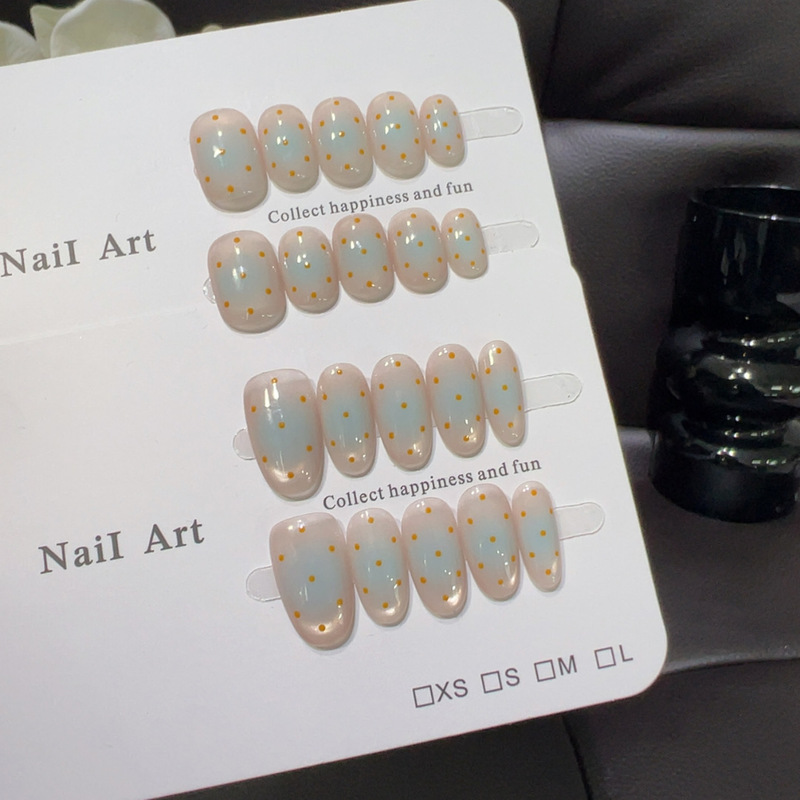 【Orange Light Wave Dot】Clear and Vibrant Style, Ice-Transparent Nude Color Wearable Nails for Girls, Short Nail Stickers, Versatile for Daily Use 【Orange Light Wave Dot】Clear and Vibrant Style, Ice-Transparent Nude Color Wearable Nails for Girls, Short Nail Stickers, Versatile for Daily Use