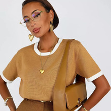 Джемпер вязаный简约款套头圆领薄款上衣针织衫女