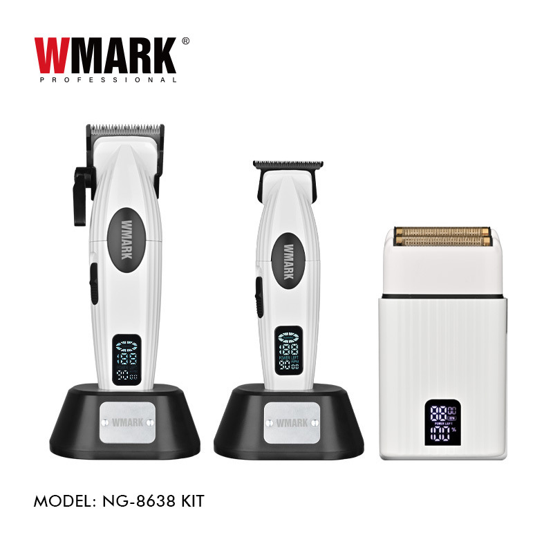 Wmark Ng-8638 3-in-1 Hair Clipper Set, Rechargeable Hair Clipper, Zinc Alloy Body, Lcd Digital Display