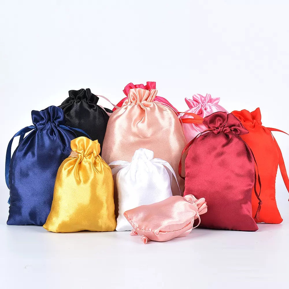 现货色丁布束口袋抽绳珠宝首饰袋派对化妆品包装绸缎圣诞礼品袋