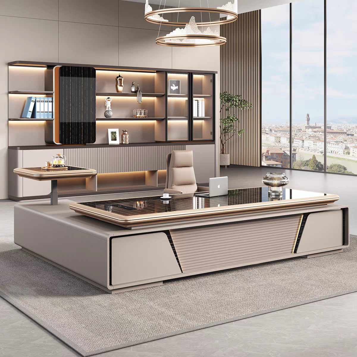 升降老板办公桌椅组合轻奢高级感领导大班台总裁总经理董事长桌子