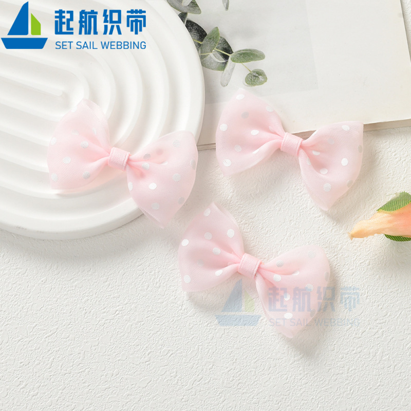 黒と白の水玉模様のシフォンリボン DIY ファブリックアクセサリーバッグ靴と衣類アクセサリーヘアアクセサリー携帯電話ケース材料バッチ|undefined
