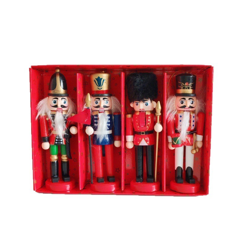 12cm conjunto europeo de cuatro cascanueces nueces soldados colgantes muñecas hombre de nueces decoraciones navideñas fábrica directa