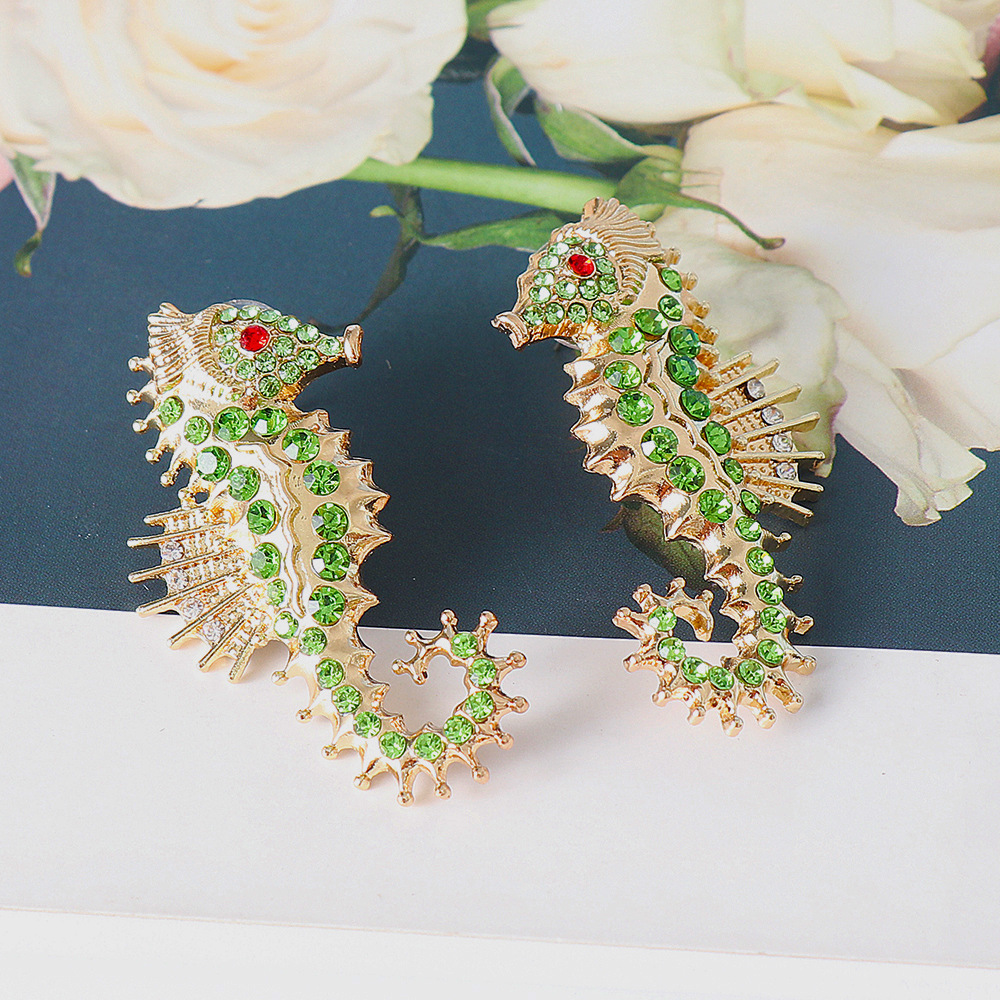 55662 Earrings Cross-border European And American Fashion Cool Color Diamond-embedded Seahorse Ear Studs Female Earrings display picture 5