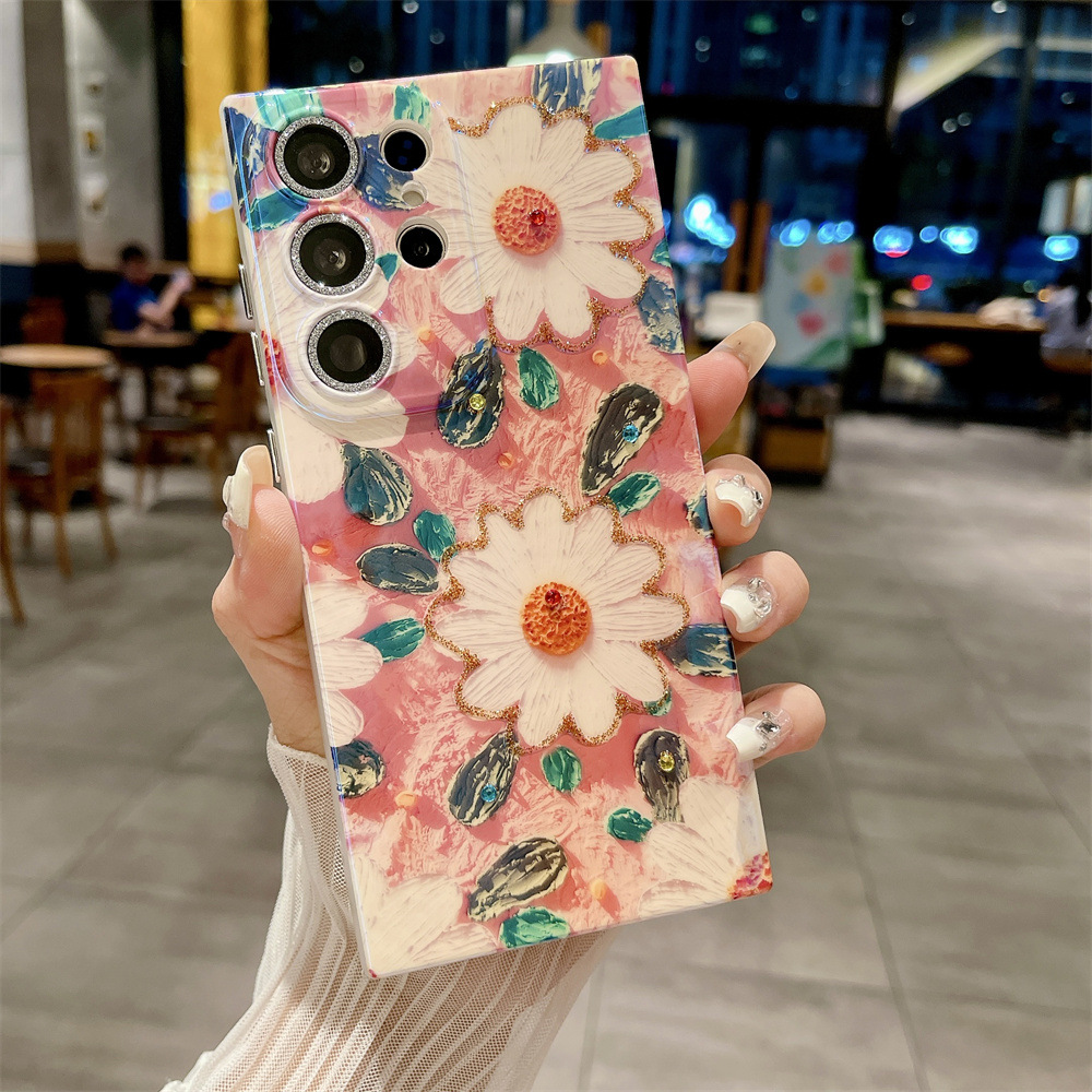 Blaulicht Strass Blumen Handyhülle Für Samsung S25 Ultra_voghion.com