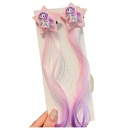 New Kids' Ponytail Wig for Little Girls, Two-Tone Highlighted Ponytail, Cute Star Boxing Braids Hair Accessories