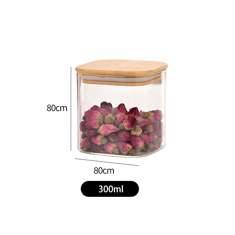 vidrio bambú cubierta sellado tanque de almacenamiento de condimentos de granos gruesos frutas secas té granos de café tanque de almacenamiento sellado a prueba de humedad