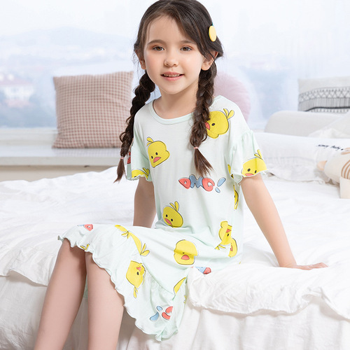 Relaxed 2025 Cartoon Children's Short Sleeve Pajama Set Modal Girls Summer Thin Style Parent-Child Baby Pajamas for Little Girls