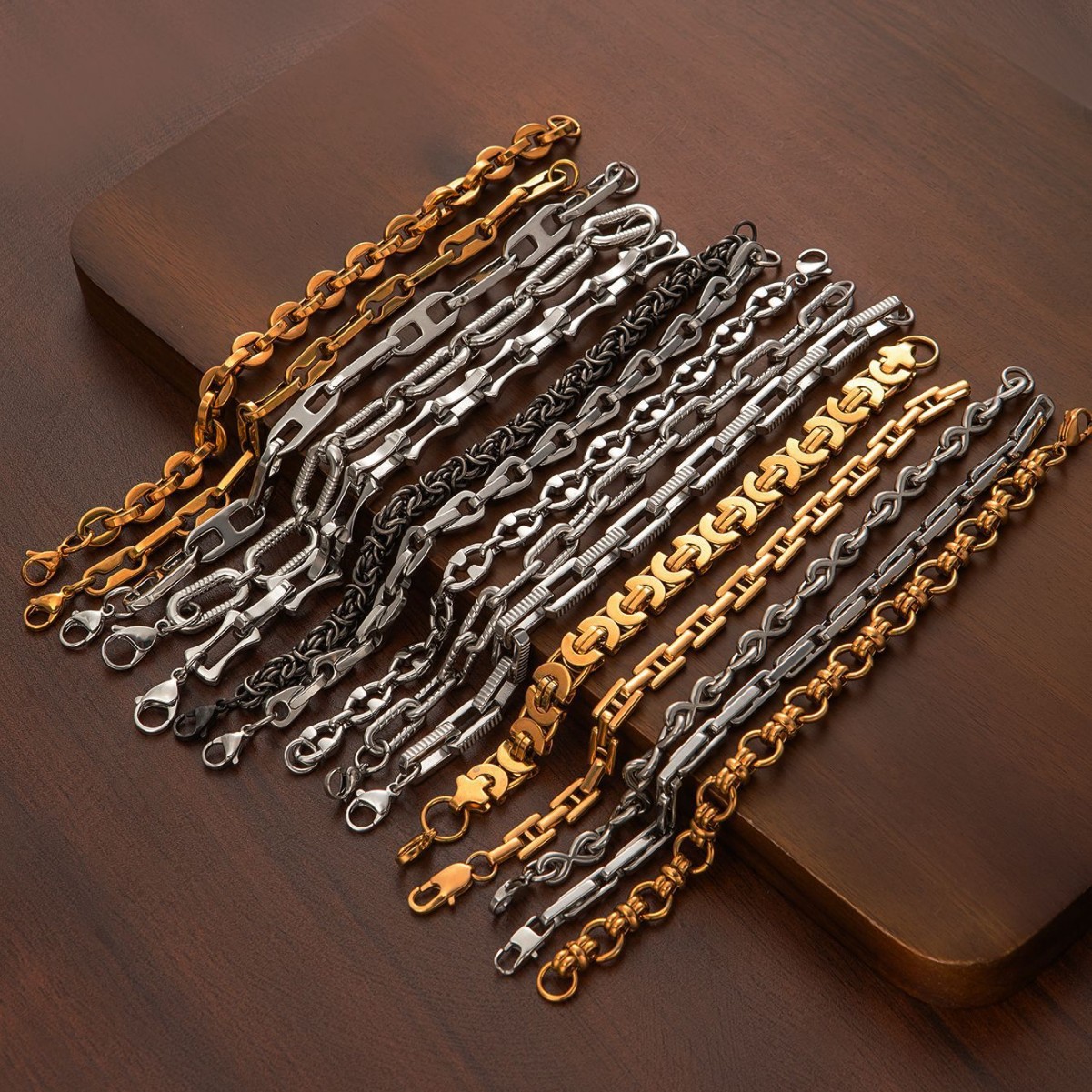 27g Weight Chain Bracelet Classification Hip-Hop Geometric 304 Stainless Steel Plating Men's Chain Bracelet Men's Chain Bracelets