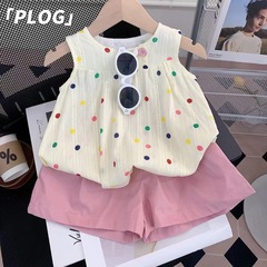 2024夏裝新款韓版兒童洋氣背心女童寶寶套裝夏季薄款短褲兩件套潮
