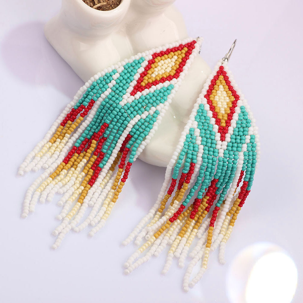 Holiday Occasion Beaded Material 1 Pair Ethnic Style Geometric Tassel Beaded Drop Earrings