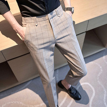 英伦风春季男士修身九分裤时尚高级感帅气休闲格子西裤高品质男装