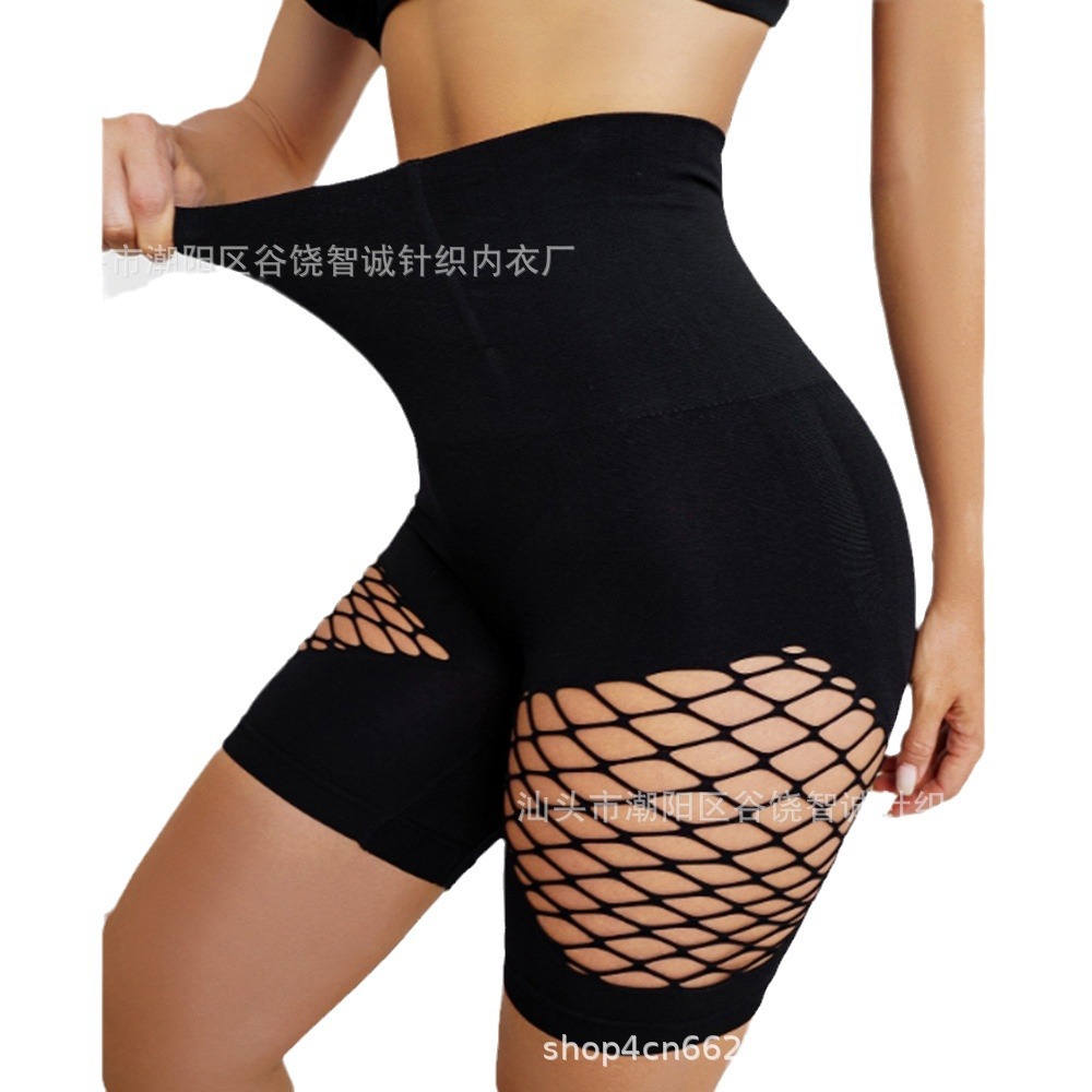 Amazon pantalones de fitness de yoga ajustados transfronterizos europeos y americanos de cintura alta para mujer Levantamiento de cadera vientre que forma pantalones cortos deportivos de malla hueca