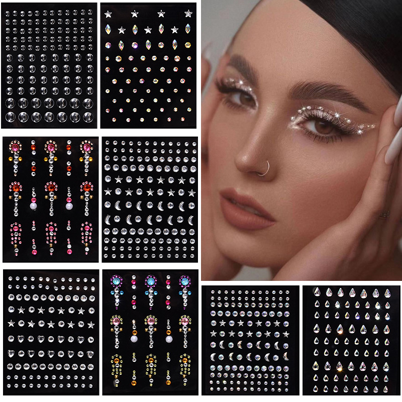 Tang traje antiguo disfraz maquillaje color diamante acrílico cara pegatinas de diamantes