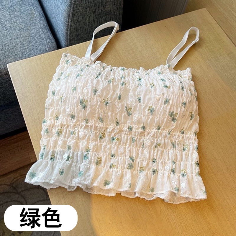 Verano delgado francés pequeña flotilla hermosa cinturón de espalda para mujeres con cojín de pecho en el diseño de pliegues en la ropa de base para mujeres