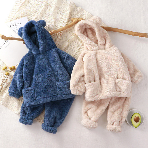 Children's sleepwear new autumn and winter teddy bear home set for middle children cute outerwear warm children's cover-up garment