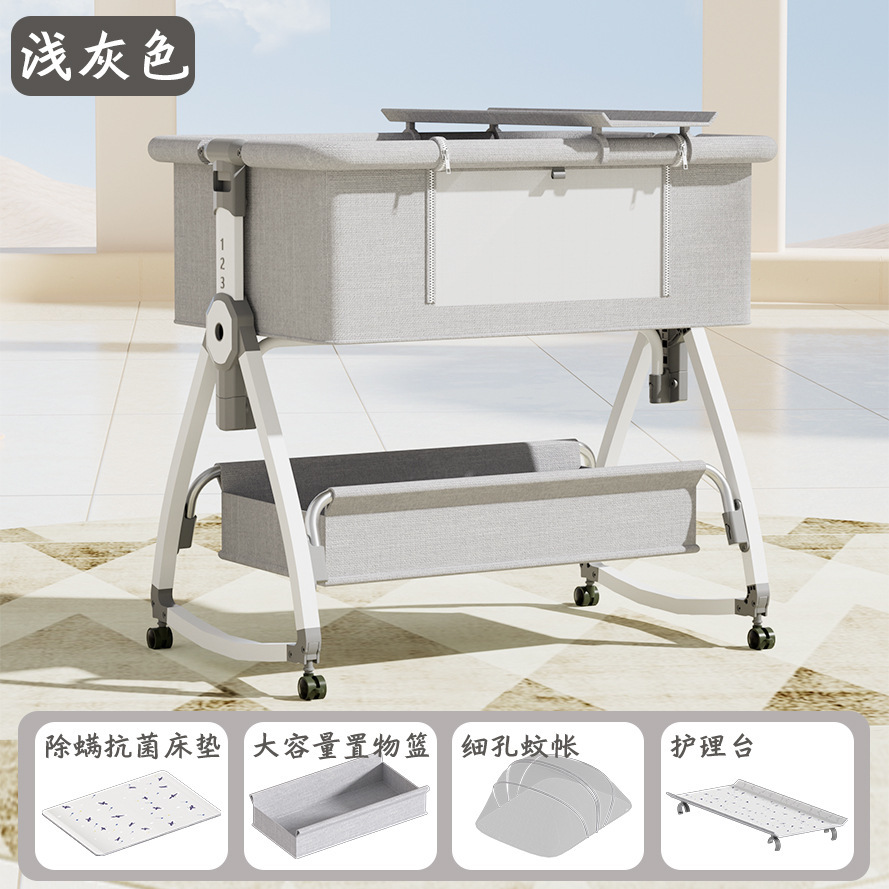 Spot Wholesale Cross-Border Crib Portable Removable Folding Height Adjustment Splicing Cradle Bed Anti-Spill Milk