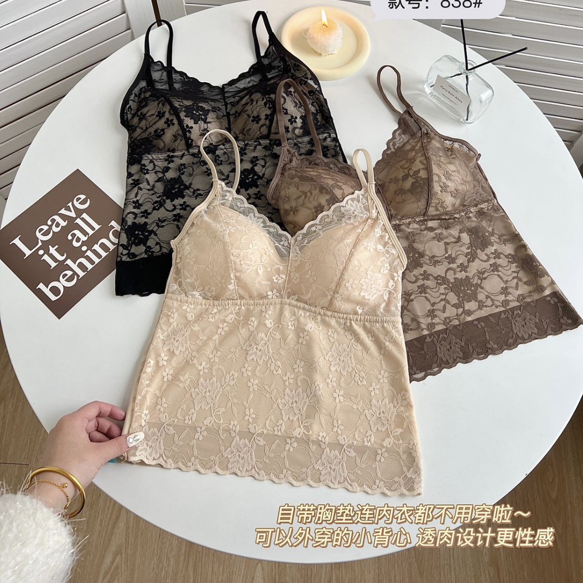 Eslinga de espalda de belleza de encaje sexy Sujetador de copa fija de seda de hielo para mujer