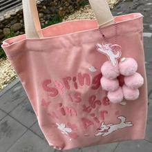 粉色托特帆布包女款学生小众设计师手提斜挎单肩大容量购物环保袋