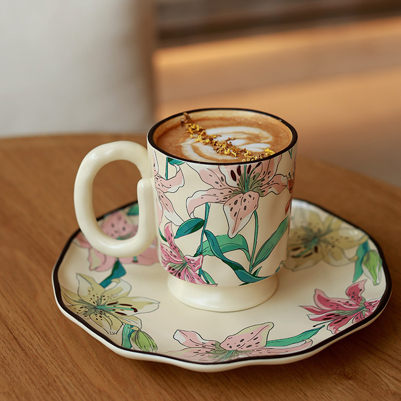 Retro Floral Series Tableware 2025 New Household Plates Eating Bowls Ceramic Tea Cup Set Manufacturer Wholesale