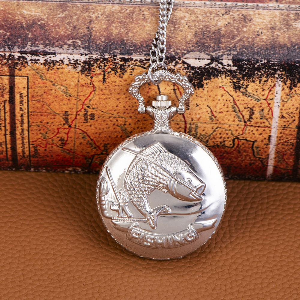 Large silver thick chain classical carp pocket watch full silver retro pocket watch a generation of pocket watch 02145