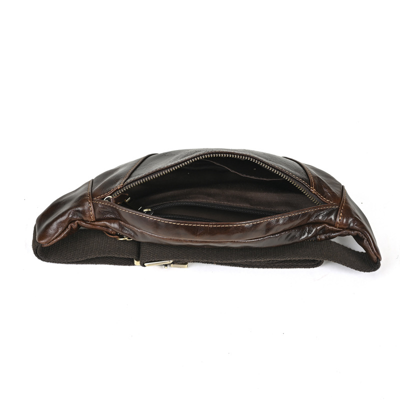 Pecho bolsa de cuero de los hombres primera capa de piel de vaca corriendo retro casual pequeño teléfono móvil bolso de la cintura deportes al aire libre hombro bolsa de mensajero