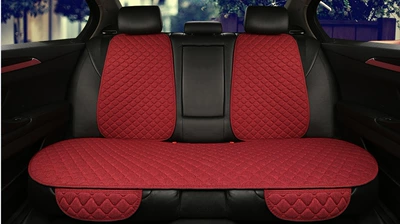 Car Seat Cushion Linen Car Four Seasons Pad - rear-row-backrest-lafite-red-linen